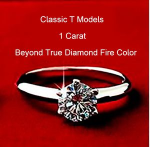 Anello con diamante femminile Sona a 6 artigli creativo europeo-americano Diamante da 1 carato placcato in argento 925 con regalo di fidanzamento o fidanzamento PT950