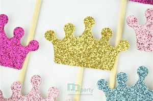 Оптовая королевская кекс топперы, блеск коронки, принцесса украшения, принц день рождения, розовый и золотой, пользовательские цвета, детский душ