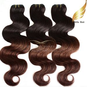 Ombre Extensions волос Бразильское Объемная волна Волнистые Уток Продукты Королева волос Dip Dye T # 1B / # 4 Цвет Ombre BellaHair человеческих волос