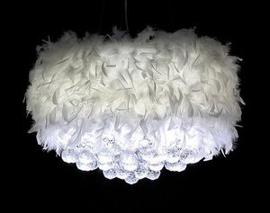 Kolye lambaları Led ampul ile inanılmaz romantik tüy tüyleri tüy stili, lamba asma lamba kristal avize led