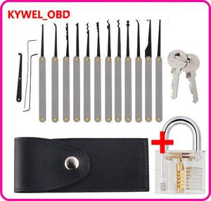 Transparent Visible Pick Cutaway Practice Padlock Lock With 12PCS Broken Key Removing Hooks Lock Extractor Set Locksmith Tool