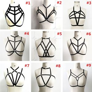 Bdsm feminino sexy Goth Lingerie Elastic Harness gaiola sutiã cupless lingerie Bondage Corpo elástico cinto harness Frete Grátis