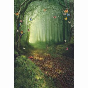 Fairy Tale Orman Fotografik Studio Booth Arkaplan Ağaçlar Mantarlar Renkli Kelebekler Çocuklar Çocuklar Fotoğraf Backdrop Fantezi
