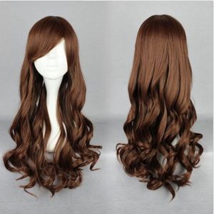 Длинные коричневые женщины 70 см волосы лолита аниме косплей парик вьющиеся волнистые костюм парик партии