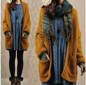 Wholesale-novo estilo 2015 outono inverno mulheres retrô solto batwing manga tamanho grande cardigan suéter mulheres casaco casaco outerwear