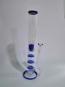 H: conexão de 45 cm, 18 mm, narguilé de vidro com filtro de favo de mel de três camadas azul