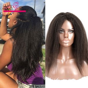 Kinky Düz Ön Dantel Peruk Tutkalsız Tam Lacewigs Virgin Malezon İnsan Saç Lacewig Greatremy Dropshipping için Siyah Kadınlar için