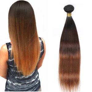 Perulu düz insan saçı Remy Saç örgüleri Ombre 3 Tonlar 1B/4/30 Renk Çift Acı 100g/PC Boyanabilir Ağartılabilir