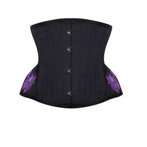 12 Steel Bones Underbust Waist Taming Corset with Contrast Brocade Embroidery Hip Panel and Curved Hem Women Everyday Waist Trainer Corselet