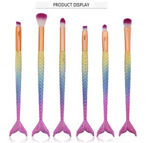 2017 sıcak Denizkızı Makyaj Fırçalar 6pcs / set Göz Farı Fırçalar Güzellik Gökkuşağı Renkli Kozmetik Fırçalar Makyaj Aracı Setleri
