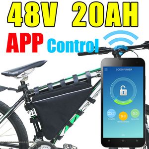 APP triângulo bateria de lítio 48 v 20ah com Bluetooth GPS controle remoto 48 v e-bike 1000 w bafang motor Bateria de bicicleta elétrica
