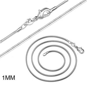 1mm 925 STERLING Gümüş Pürüzsüz Yılan Zincirleri Kadın Moda Takıları için Toplu 16 18 20 22 24 24 inç