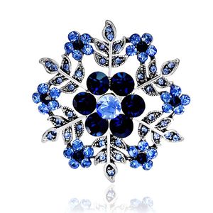 Vintage blaue Schneeblumen-Broschen für Frauen, Hüte, Kleider, Kristalle, runde Ansteckblume, antike versilberte türkische Brosche