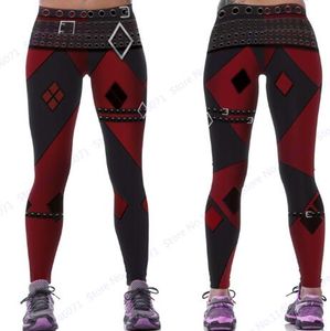 Kırmızı Harleen Quinzel Güç Flex Yoga Tayt Batman Harley Quinn Fitness Gym Egzersiz Koşu Tayt Seksi Ince Sıska Pantolon Kadın