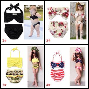 Bebê bonito Bikini Big Bigknot Stripe 2 Peças Saia Swimwear Sets Ins Hot Venda Bebê Meninas Banho 11 Estilos Preço de Fábrica Beachwear