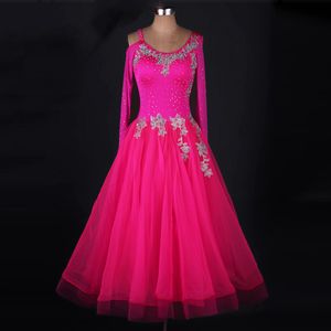 Pembe Yetişkin / Kız Balo Salonu Dans Elbise Modern Waltz Tango Standart Yarışma Dans Elbise Seksi Straplez Aplike Rhinestone Elbise Özel 010