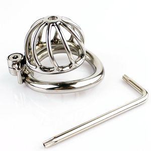 Novo dispositivo de castidade masculino super pequeno de aço inoxidável Gaiola de pênis adulto com anel peniano curvo BDSM Brinquedos sexuais Bondage Cinto de castidade
