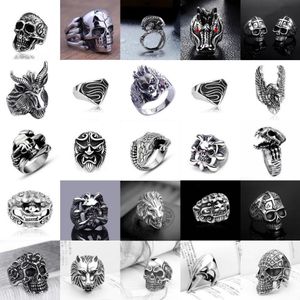 Frete Grátis Homens Mulheres Cabeça de Crânio de Aço Inoxidável Anéis de Animal Moda Cool Gothic Punk Biker Anéis de Dedo Jóias + Presente Grátis