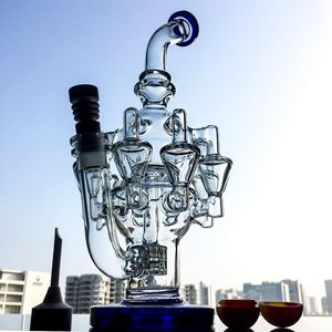 Matrix Perc Recycler Nargileler 14.5mm Eklemli Benzersiz Ahtapot Kolları Stil Cam Bong Bongs Petrol Kuyuları Su Boruları Dab Rig Yeşil Mavi Amber OA01