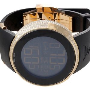 Поставщик фабрики с резиновым ремешком Роскошные мужские цифровые кварцевые часы с бриллиантами YA114215 Мужские спортивные наручные часы из черного золота 268p