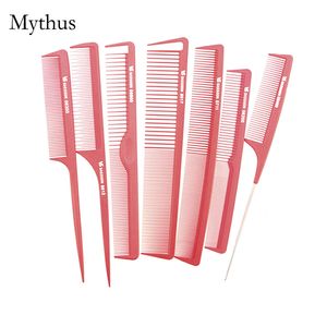 7Pcs / Lot Красный Профессиональный салон резки Comb углеродного волокна волос Cut Comb наборы Парикмахерское Styling Tail Comb VS-7