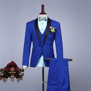 Wholesale- Classic Royal Blue Men Prom Performance Mens Suit Cheap Wedding Groom Tuxedos Men Suits 3 Pieces (Jacket+Pants+Vest)