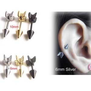 Gold Stainless Steel Body Jewelry Studs Earring Industrial Barbell Lovely Surgical Arrow Shape Ring Ear Tragus Piercing Helix Fake Taper