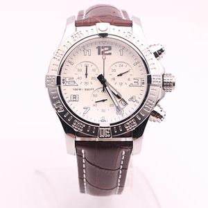 DHgate выбрал поставщика часы мужские морские волки хронограф с белым циферблатом коричневый кожаный ремень часы кварцевые часы на батарейке мужские наручные часы