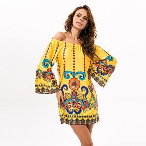 Kapalı Omuz Kadınlar Yaz Plaj Hint Elbise Boho Seksi Bohemian Çiçek Vintage Elbiseler Sundress Vestidos Robe Artı Boyutu Dashiki q1110