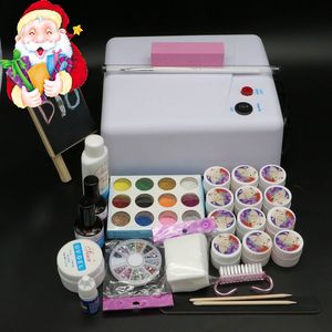 Wholesale- BTT-123 free shipping Pro Full 36W White Cure Lamp Dryer & 12 Color UV Gel Nail Art Tools Sets Kits