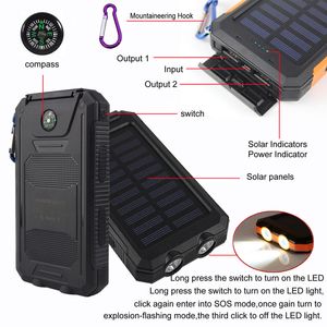 20000 мАч 2 USB Port Solar Bank Bank Зарядное устройство Внешнее резервное батарея с розничной коробкой для iPhone iPad samsung