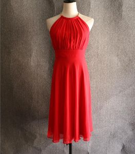 Custom Made New Alta Qualidade Simples Red Cocktail Dresses Zipper Voltar Halter Na Altura Do Joelho Formal Vestidos de Festa Plus Size Vestidos de Noite Do Partido