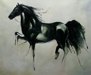 Аннотация Черная лошадь ручной работы животных животных маслом живопись на холст -музей качество много размеров Zhon