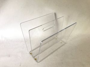 Clear acrylic Mid Century modern Lucite Acrylic W-Shaped Magazine Rack with Handle 3 layers book shelf