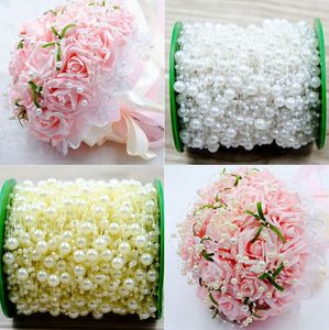 5Meters Beige  White Pink Fishing Line Artificial Pearls Beads Chain Garland Flowers For Wedding Decoration Bridal Bouquet Flower Decoration