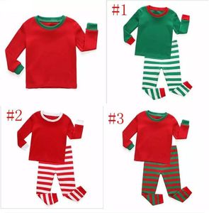 Outono Inverno Criança Crianças Manga Longa Set Vermelho Bebê Meninos Meninas Listrado Outfits Natal Pijamas Pijamas Set