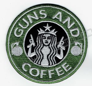 Atacado GUN Coffee Bordado Ferro em Patch Distintivo Militar Tático Qualquer Vestuário Colete Rider Patch Faça Você Mesmo Aplique Bordado Patch