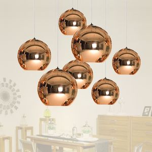 Indoor LED Pendant Lamp Copper Sliver Shade Mirror Chandelier Light E27 Bulb Modern Christmas Chandeliers Glass Ball droplight Lighting