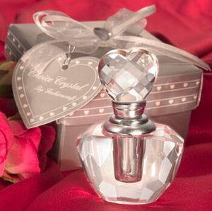 50 шт. Свадебной душ Favors Favors в форме сердечной формы хрустальной духи бутылки в подарочной коробке Crystal Sward-Bottle Wedding Persome Giveaways для гостя