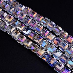 Navio livre NOVO 500 pcs AB Facetado Suqare Cristal De Vidro Soltos Spacer Beads Para Fazer Jóias 4mm 6mm 8mm
