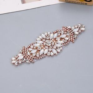 Yanstar 1pcs Gelin El Boncuklu Rhinestones Aplikes Açık Gül Altın Kristal Dikeni Gelinlik Kemeri2809