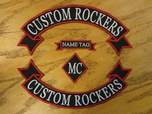 Özel İşlemeli Rockers Şeridi, Adı MC Set Yama Yeleği Outlaw Biker Mc Club Ceket Sırt veya Deri Ceket