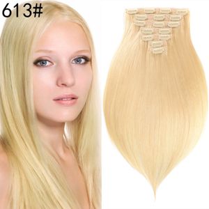 ELIBESS Remy Virgin European Hair Clip In Extensions 7PCS 120g Clip In Straight Hair Extensions Blonde Clip In Human Hair Extensions