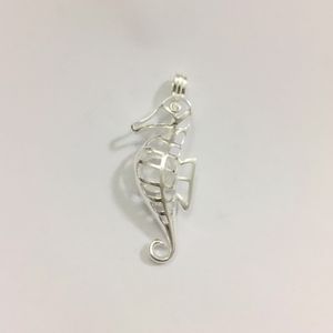 Sólido 925 Prata Inlay Gaiola Olho Gema Brilhante Gaiola Medalhão, Pode Segurar Pérola Beads Pingente de Encaixe, Sterling Silver Sea Horse Gaiola Pingente