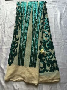 5 Metros / pc Moda cáqui francês tecido de renda líquida com lantejoulas verdes design de malha africano rendas para o vestido QN56-1