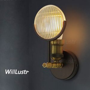 GASLIGHT LENS Vintage Glass Wall Lamp sconce Modern light Metal vintage bulb clear stripe RIBBED GLASS shade restaurant cafe hotel lighting