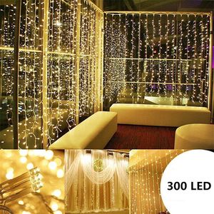 3 M X 3 M 300 LED Işıkları Düğün Noel Dize Doğum Günü Partisi Açık Ev Sıcak Beyaz Dekoratif Peri Perde Garlands