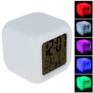 night lights Cube Colorful Glowing 7 Led Colors Changing Digital Alarm Clock with Time & Date Week & Temperature Display