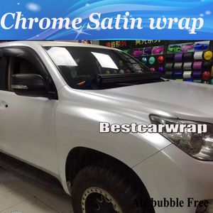 Вершина! Flash White Chrome Satin Car Wrap Vinyl Styling Foil Satine - хромированная обертка кожи роскошные оберточные наклейки Размер 1,52x20 м/рулон