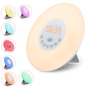 Acorde despertador Luz Sunrise Relógio LED FM Radio LED Night Lamp sensor de toque Tempo Digital Display desktop